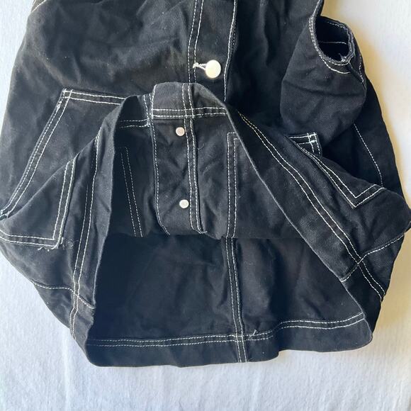FOREVER 21 Women Overall Bib Above Knee Skirt size M, Black with White Stitches - Picture 9 of 11